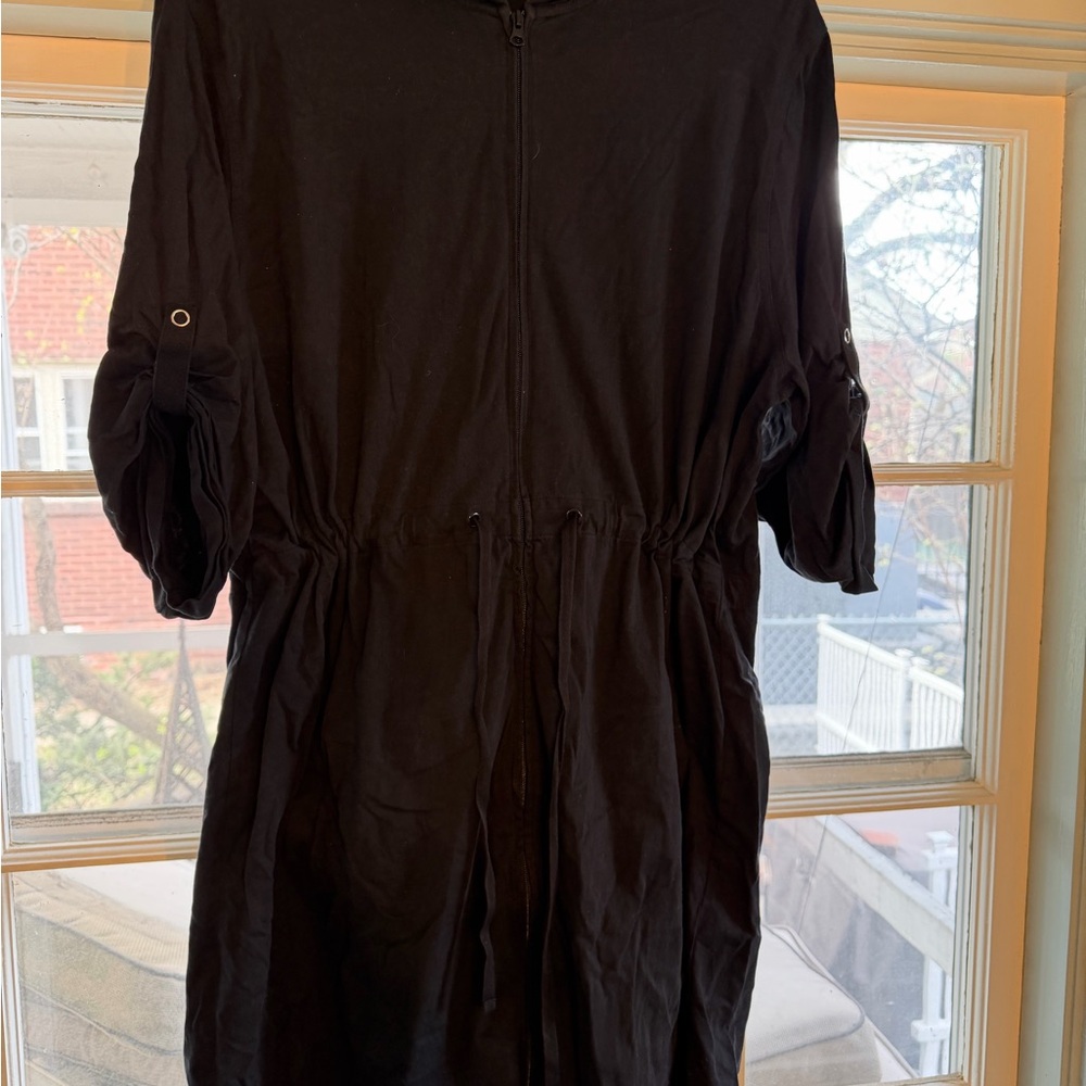 Lands' End Black Cotton Zip-Front beach coverup.